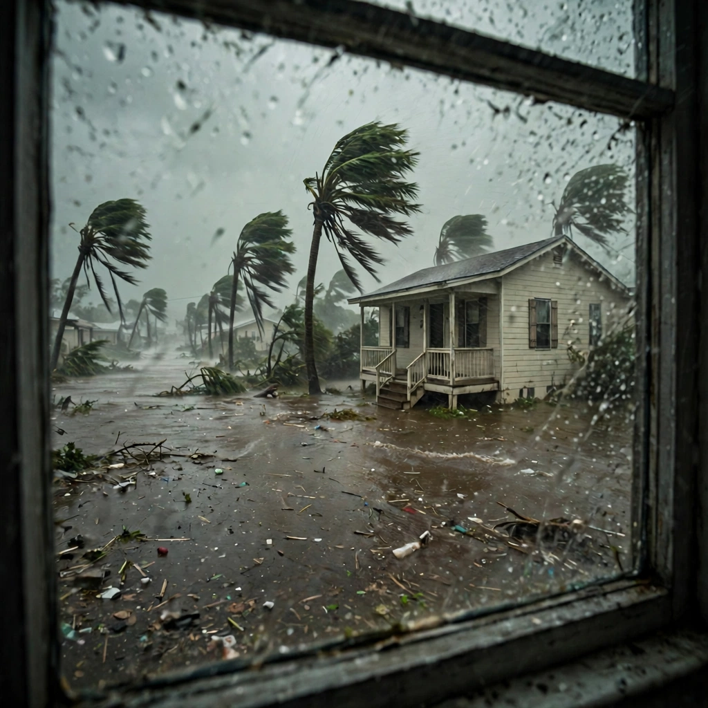Hurricane flooding around a Texas home